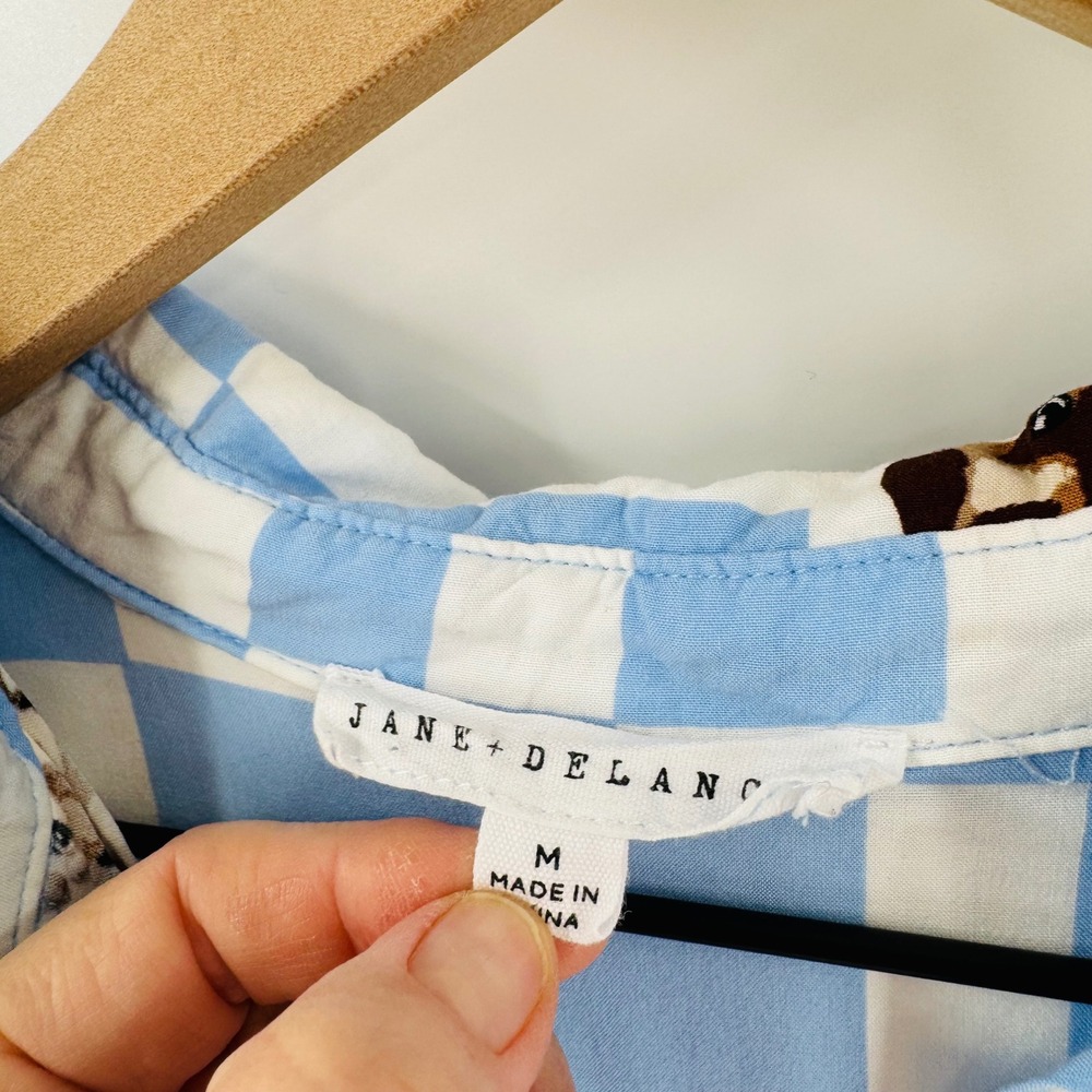 Jane + Delancy Blue Patchwork Cat Print Top Size … - image 3